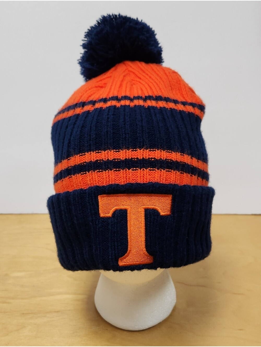 Tennessee Volunteers NCAA Knit Beanie Hat Pom Cuffed Orange Navy Blue Striped